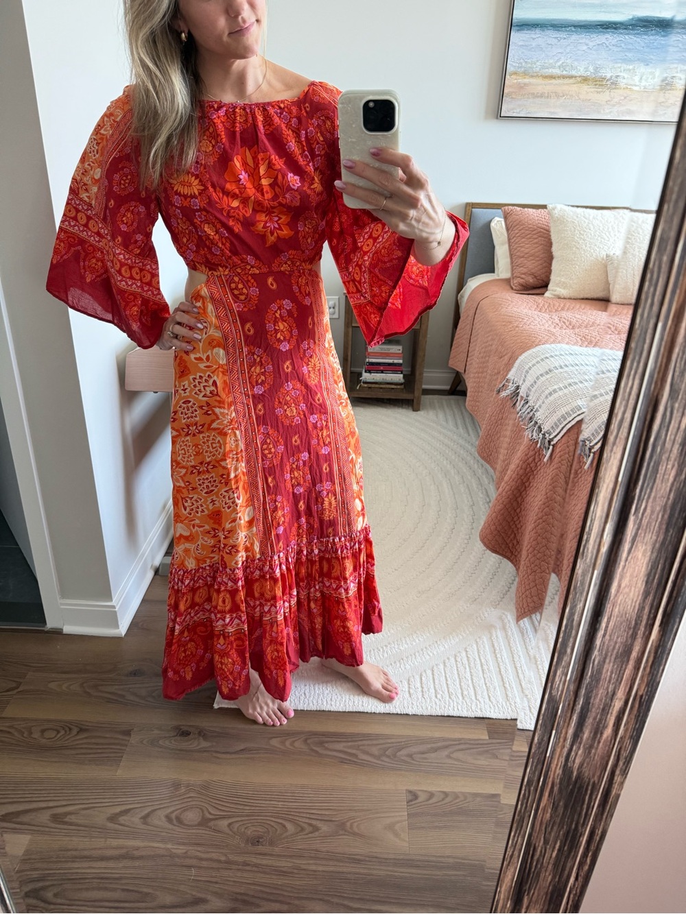 FARM Rio Red and Orange Floral Patchwork Maxi Dress - Picture 3 of 4